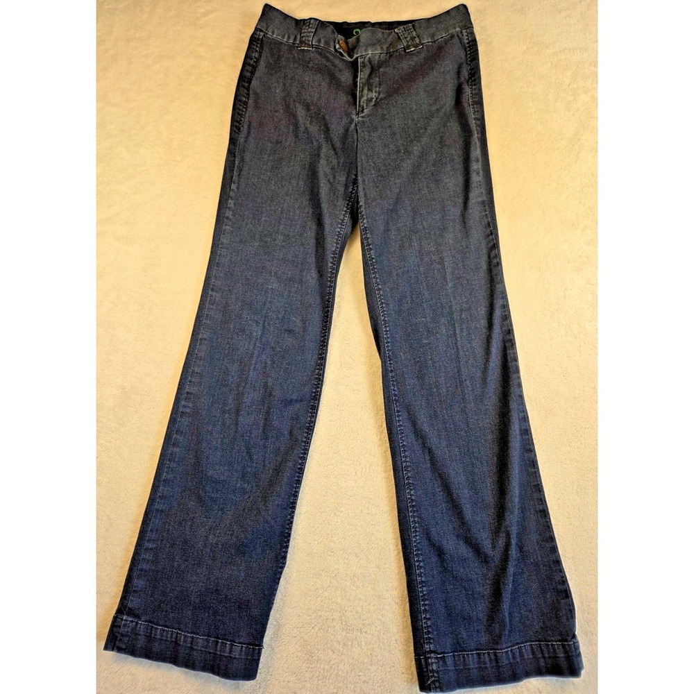 Worn Jeans Dark Wash Wide Leg Denim Trousers Womens Size 10 Indigo Stretch